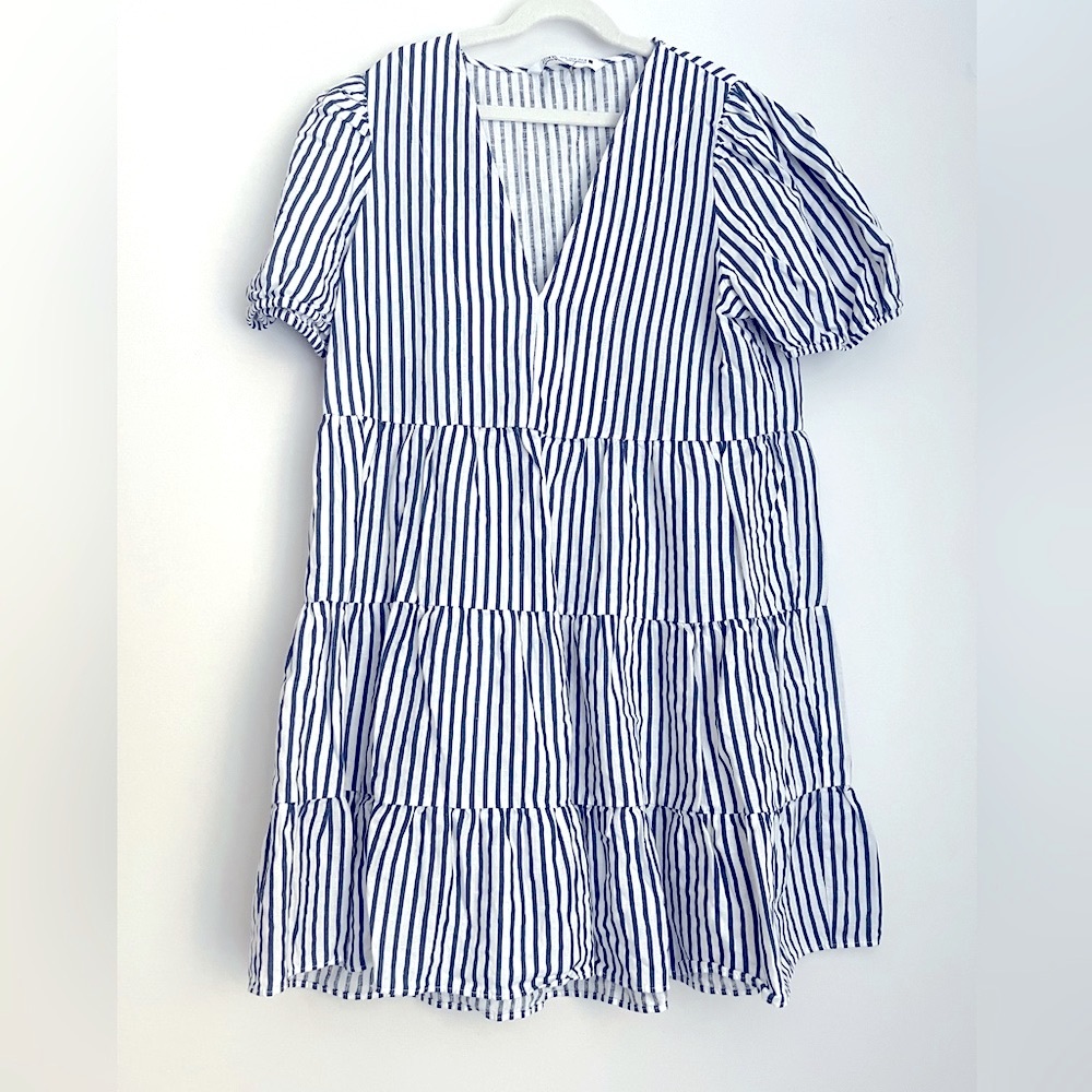 Zara Navy and White Striped Mini Dress